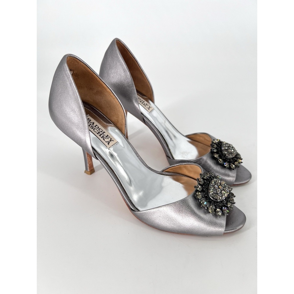 Badgley Mischka Lacie D'ORSAY PUMP, Pewter metallic, 8.5 Bridal Evening Jeweled
